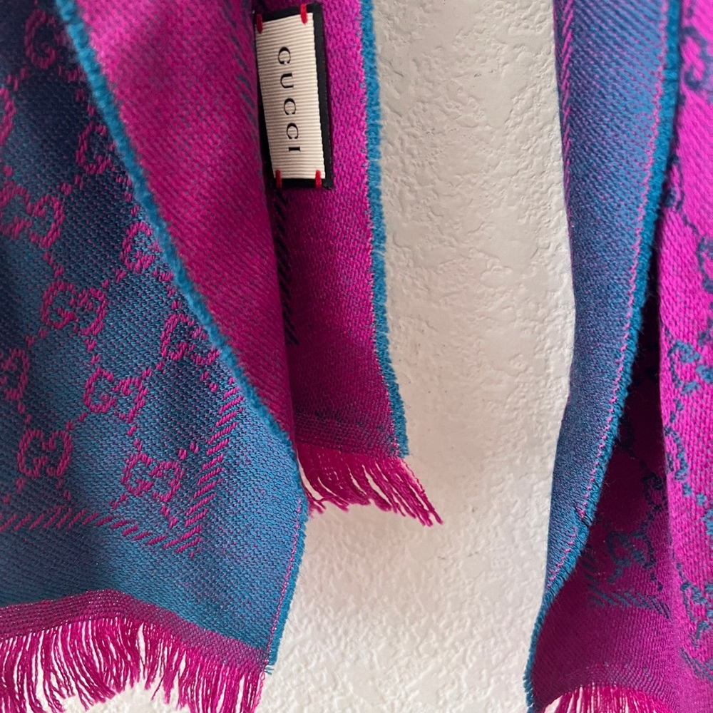 Gucci GG Reversible Scarf - Petroleum Blue/Pink - Picture 13 of 13